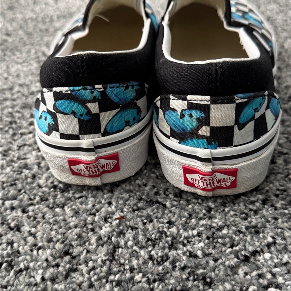 Vans Blue Butterfly Checker Slip-On Shoes - Picture 3 of 8